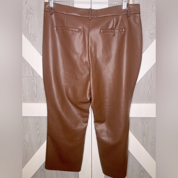 156. Bagatelle Women’s Faux Leather Pants Cropped Kick Flare, Cognac Women’s XL - Picture 2 of 5